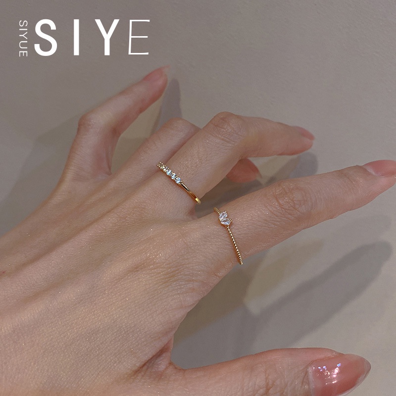 Set 2 Nhẫn Mạ Vàng 14K Đính Đá Zircon Hình Trái Tim Có Thể Điều Chỉnh