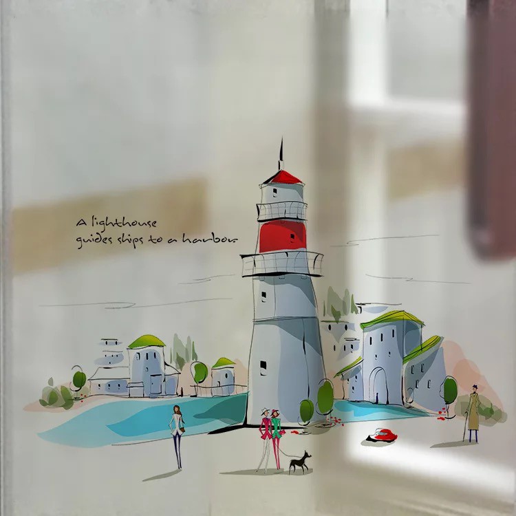 Decal trang trí kính cao cấp mẫu Nhà Ống (60cm x 58cm)