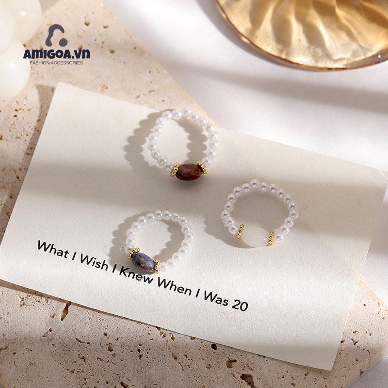 Nhẫn Đính Ngọc Trai Nhân Tạo Cá Tính Dành Cho Nữ