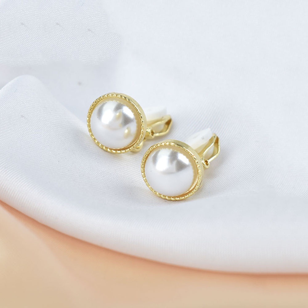 Hoa Tai Dạng Kẹp Hình Tròn Đính Ngọc Trai Nhân Tạo Màu Vàng Đồng Thời Trang Dự Tiệc Cho Nữ