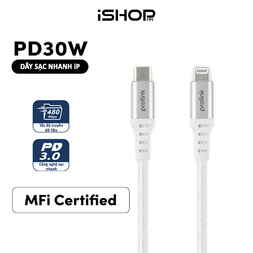 Dây sạc nhanh Prolink 30W, 40W, 60W, 100W, USB-A, USB-C, chip E-Mark - Cáp truyền dữ liệu 480Mbps, Video 4K