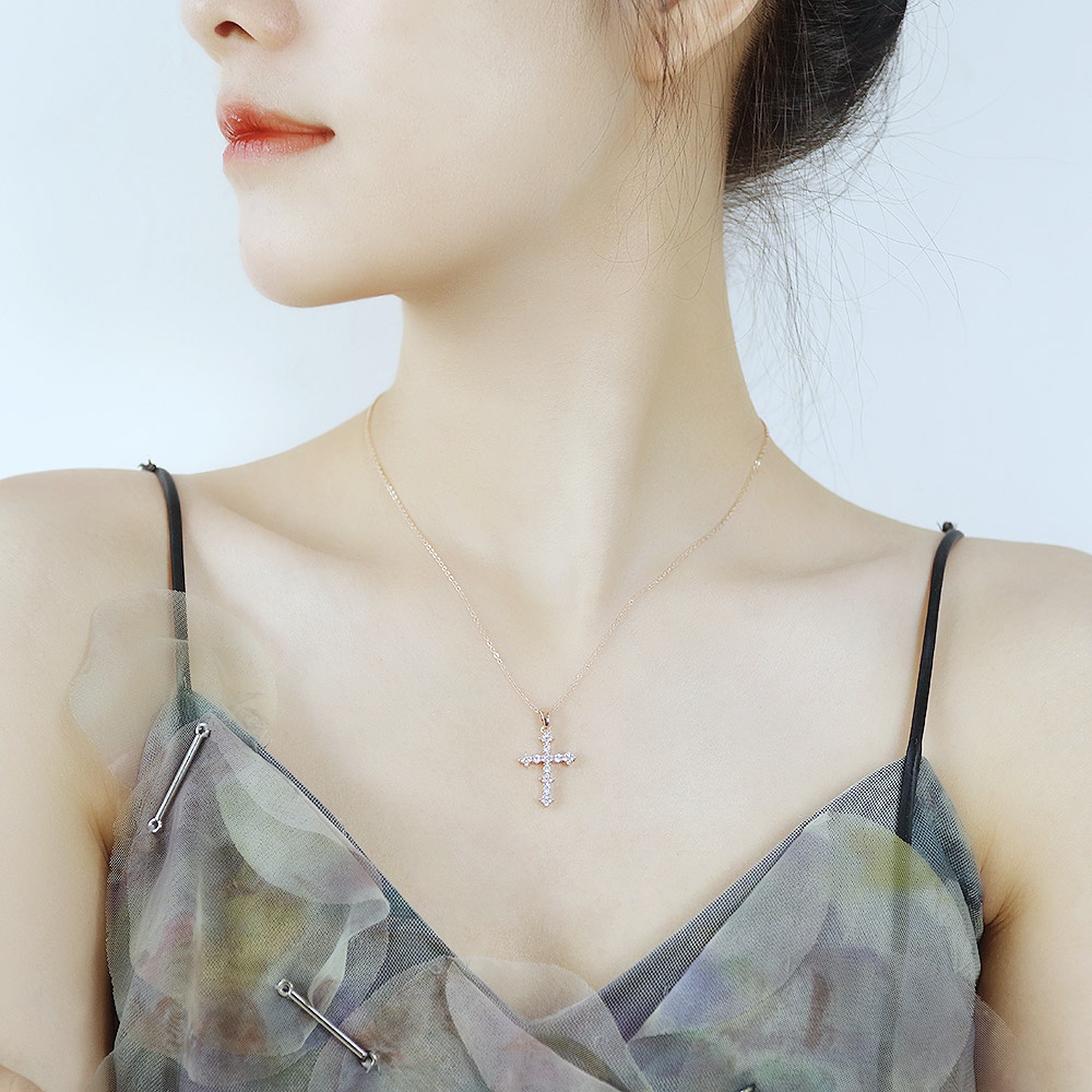 Dây chuyền OPK GDX042 bằng thép không gỉ mặt hình chữ thập đính đá zircon thời trang cho nữ