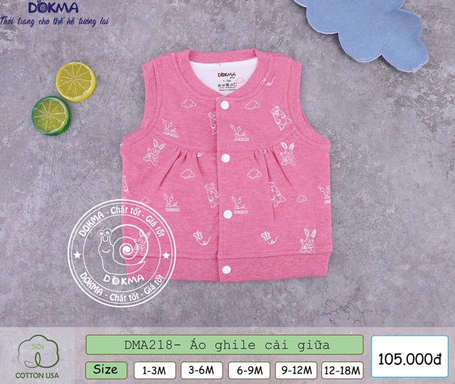 Dokma - Áo gile 2 lớp dày cài giữa BT+BG (3-18m) DM218