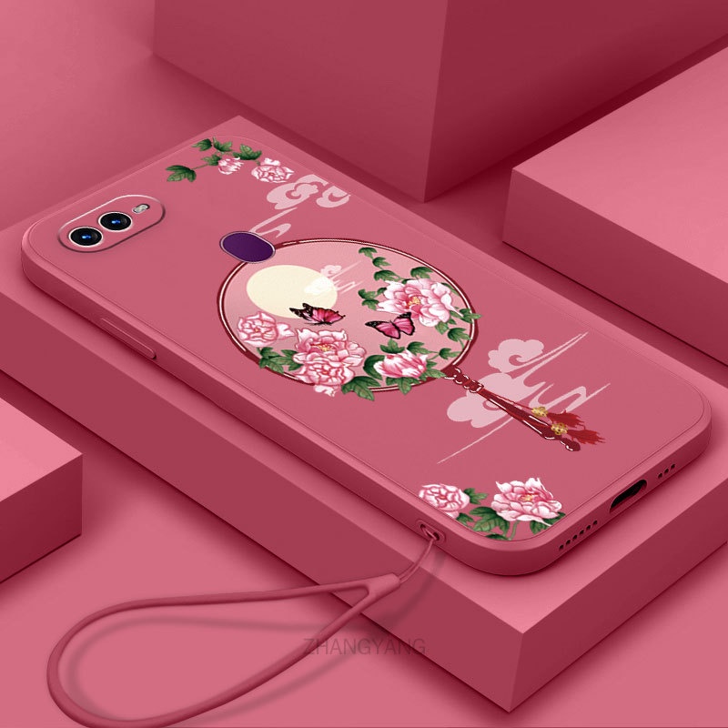 Ốp Điện Thoại Silicon Mềm Họa Tiết Hoa Mẫu Đơn Có Dây Đeo Cho oppo a5s a12 a7 f9