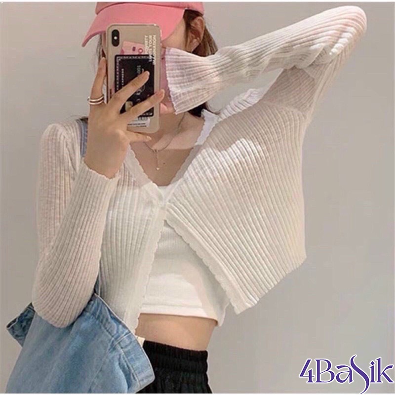 Áo khoác len nữ, áo cadigan dáng croptop mỏng 1 khuy phong cách Hàn Quốc - 4Basik KLM13