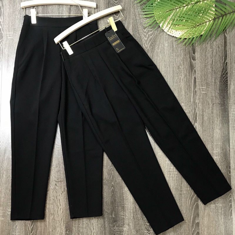 Quần baggy nữ lưng chun sau vải tuyết mưa đen mềm dáng dài - Quần vải nữ công sở cạp cao khóa sườn mặc làm đi học sinh