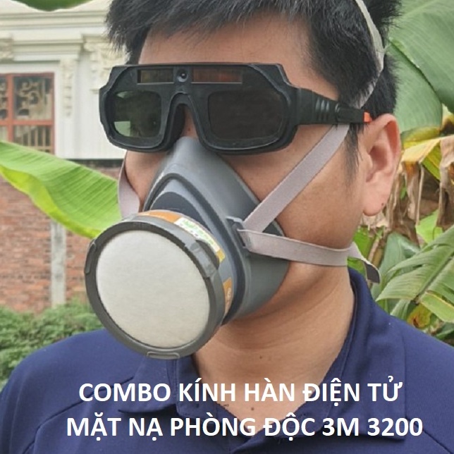 Combo Kính Hàn TX012 + Mặt Nạ Phòng Độc 3M 3200 Hàn Xì Ngăn Bụi Phòng Độc