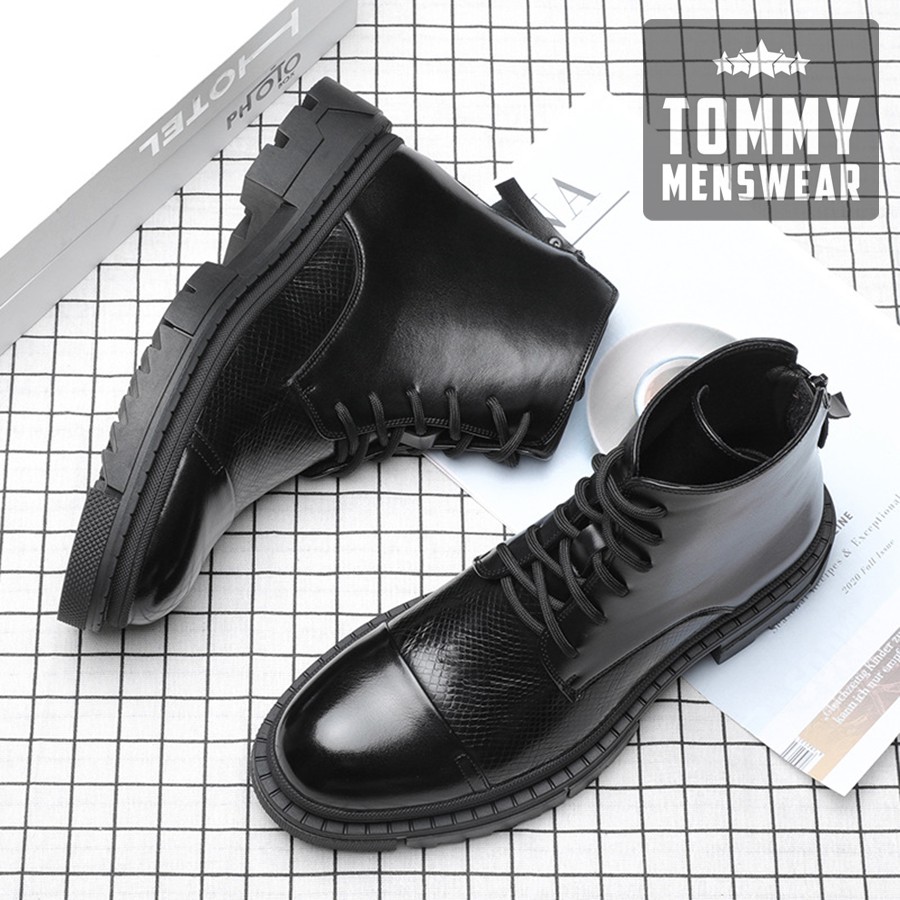 Giày Boot Nam Da Bò Cổ Cao Mũi Tròn Đế Cao TOMMY Giày Nam Đẹp Hàn Quốc Khóa Kéo Cao Cấp GNK157