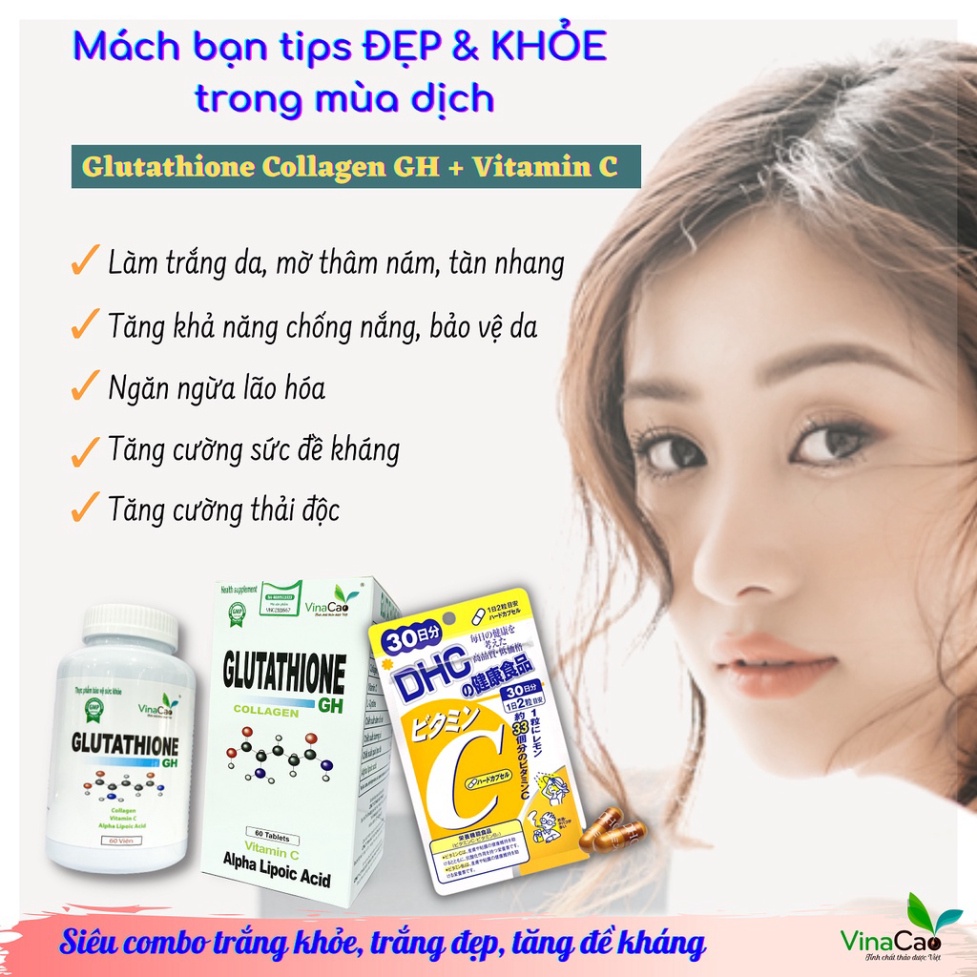 Combo Glutathione Collagen GH và Vitamin C DHC trắng da, mờ nám, mờ thâm sạm, tăng sức đề kháng