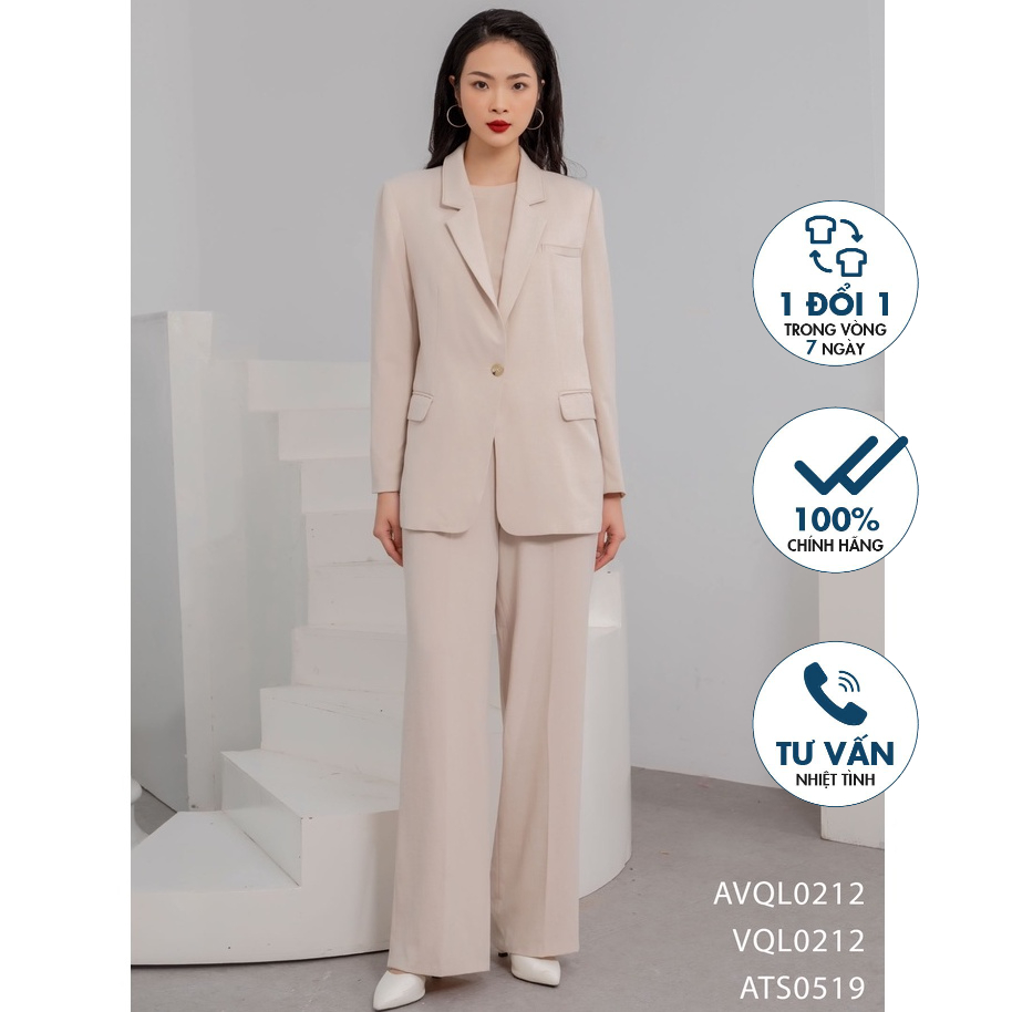 Quần Cullotes Emspo túi chéo khóa cạnh sườn ghép bộ cùng blazer VQL0212
