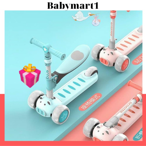 Xe trượt Scooter 2 in 1cho bé, Xe chòi chân ghế ngồi, có nhạc bánh xe chống trượt phát sáng,cao cấp.