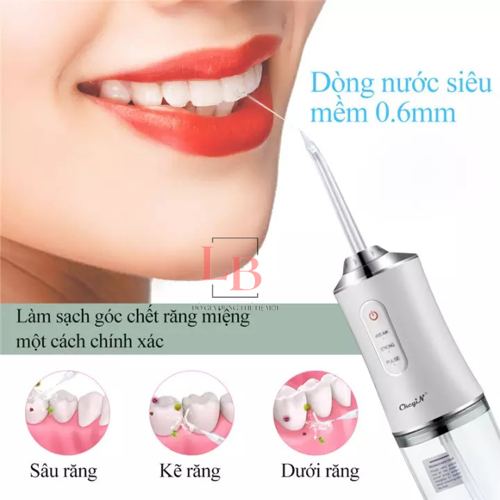 Máy tăm nước cầm tay Oral Irrigator, tăm nước vệ sinh răng 4 đầu tăm bản quốc tế mới nhất 2023