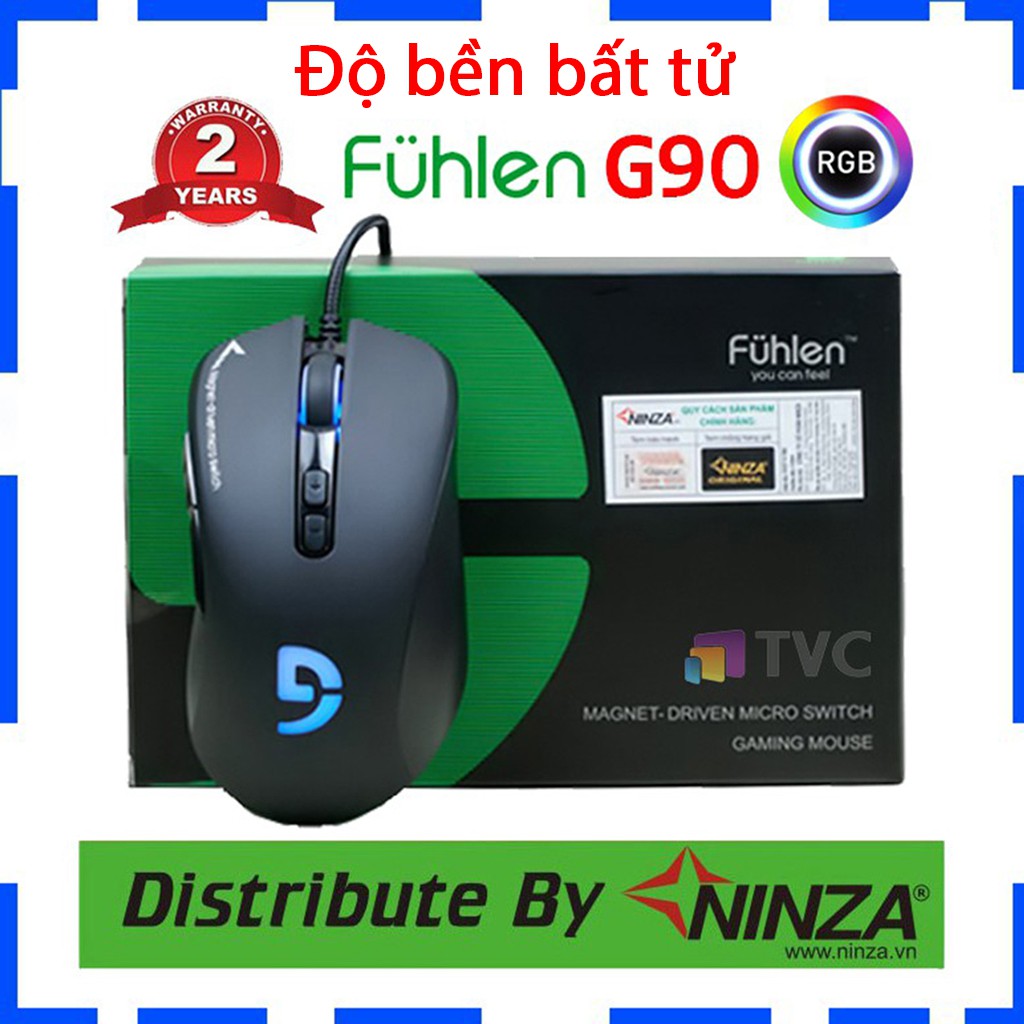 Chuột Gaming Fuhlen G90 - Click bất tử - Màu đen - Chính hãng Fuhlen - Tem Ninza chống hàng giả - Bảo hành 24 tháng