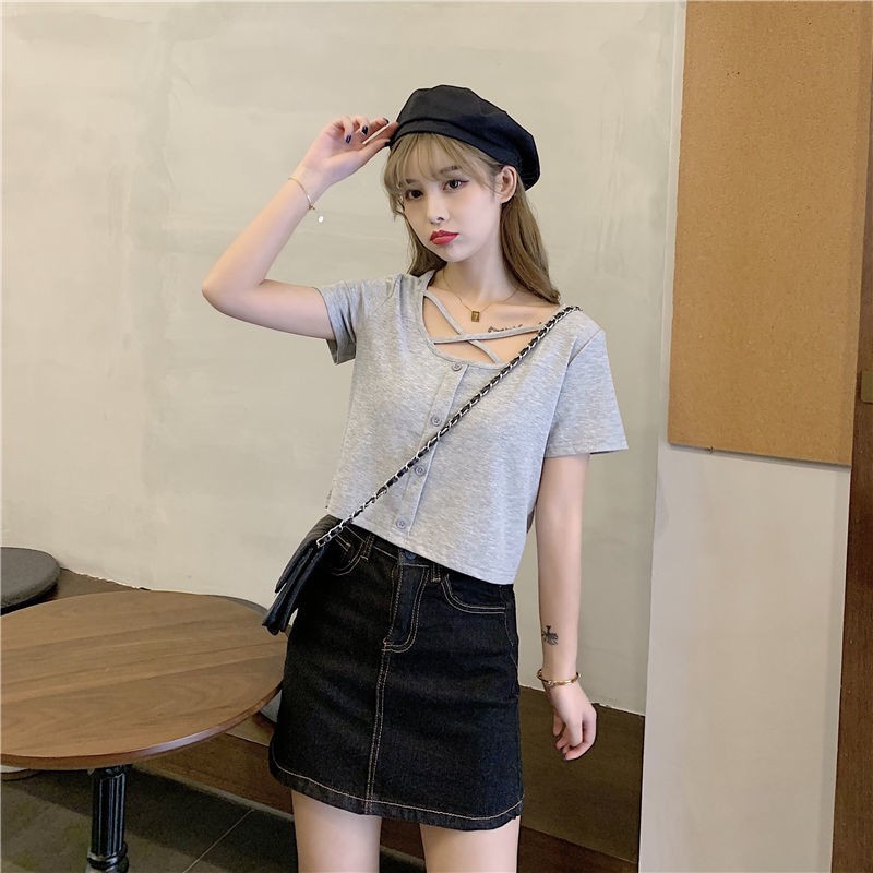 [X&L] Áo thun nữ tay ngắn   áo thun mỏng mùa hè   áo crop top kiểu Pháp