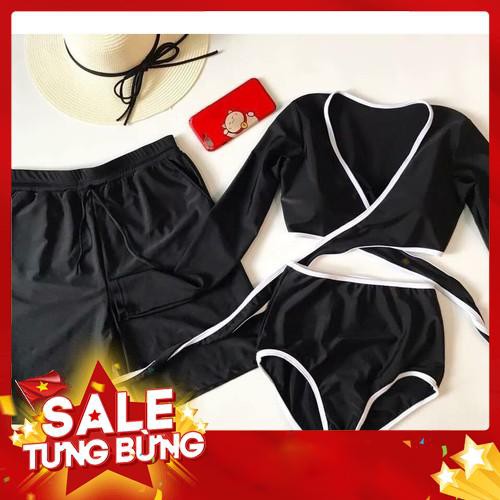 Set đồ bơi nam nữ đôi mặc đi biển đi bơi đen đẹp - Hàng nhập khẩu