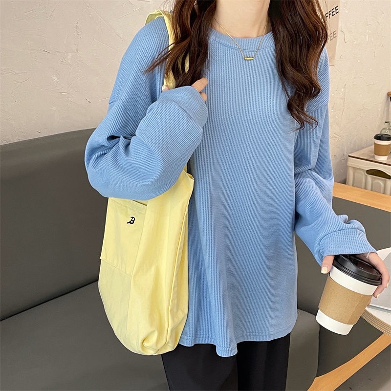 Áo Thun Nữ Tay Dài Cổ Tròn Dáng Rộng Thời Trang Phong Cách Hàn Quốc
