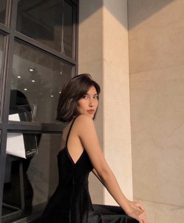 ĐẦM NHUNG ĐEN HAI DÂY
