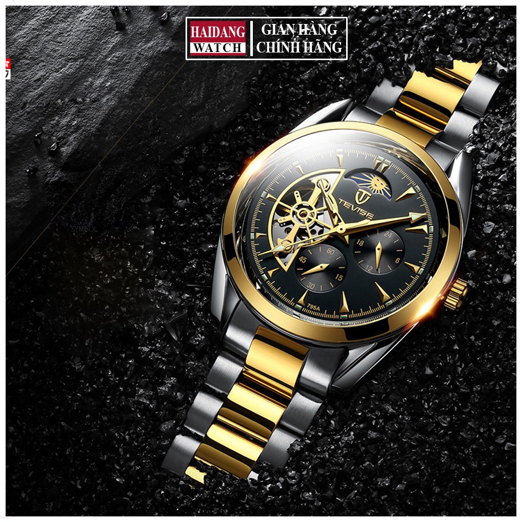 Đồng hồ Nam TEVISE T795A Máy Cơ chạy full kim - Dây Thép Đặc