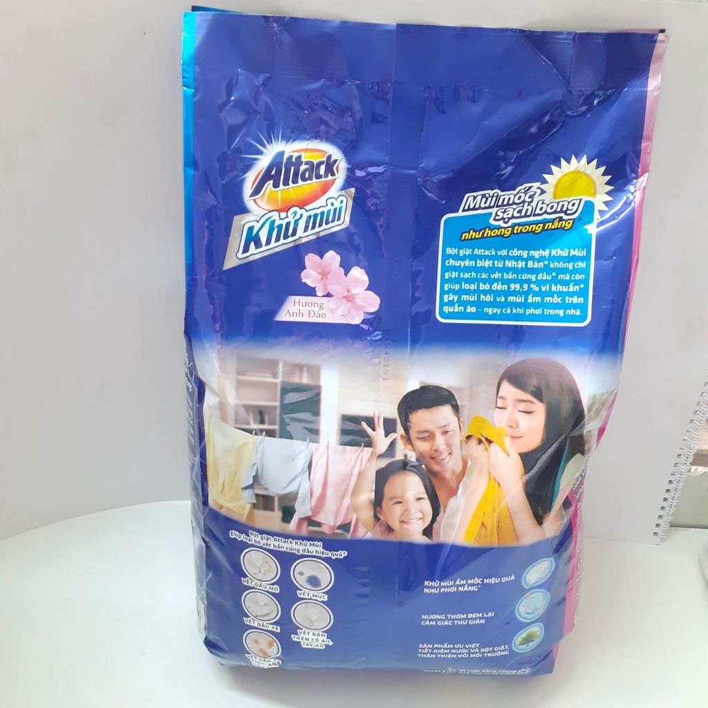 Bột giặt ATTACK Khử mùi hương ANH ĐÀO gói 4.5kg mẫu mới 2021