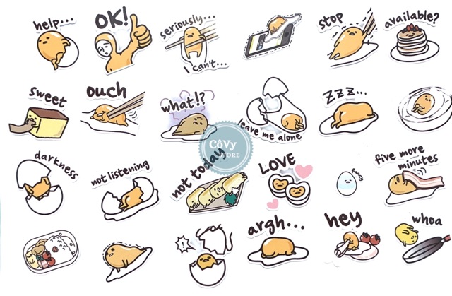 10 Stickers Trứng Lười (Gudetama) PVC Chống Thấm