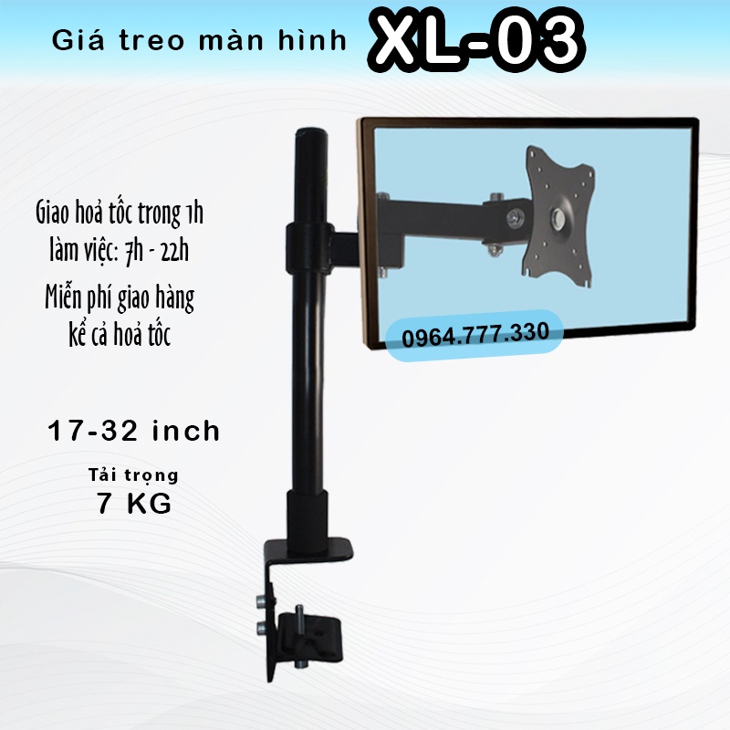 XL03 giá treo màn hình - Kẹp bàn/ Xoay 360 độ - Chân đứng/ Cột Đứng 40 Cm [Màn hình 17-27inch]  - [Rẻ Hơn NB F80]
