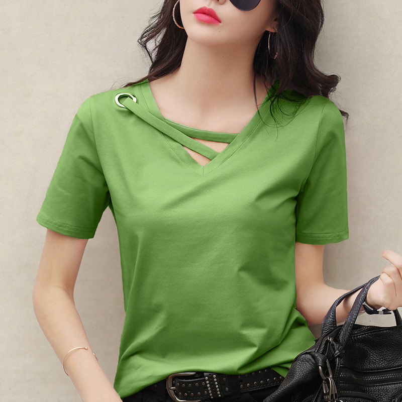 Short-sleeved t-shirt women 2021 new summer V-neck loose Korean black top casual ins compassionate tide tees