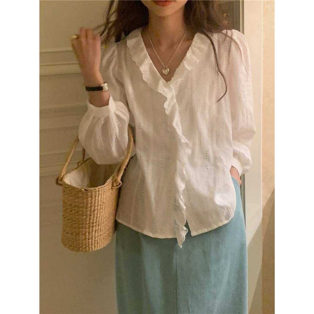 Áo Sơ Mi Dài Tay Thêu Ren Lỗ Phong Cách Hàn Quốc Sành Điệu 62765