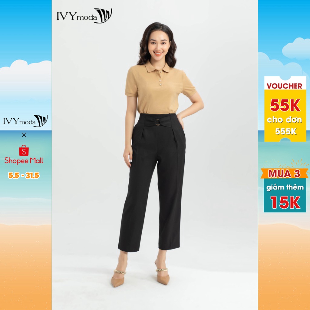[NHẬP WABRTL5 GIẢM 10% TỐI ĐA 50K ĐH 250K ]Áo Thun nữ Trơn Cổ Đức IVY moda MS 57P0154