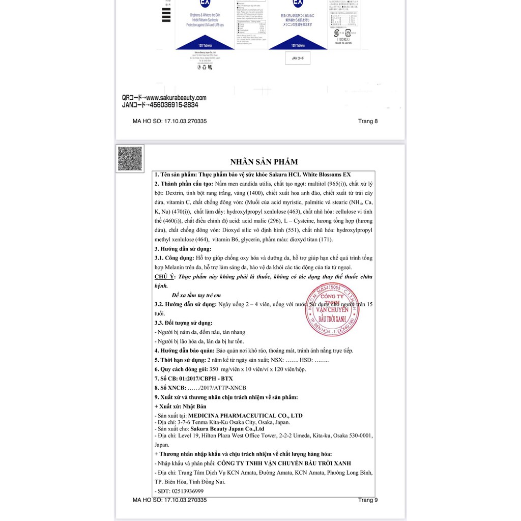 Viên uống giảm nám chuyên sâu Sakura HCL