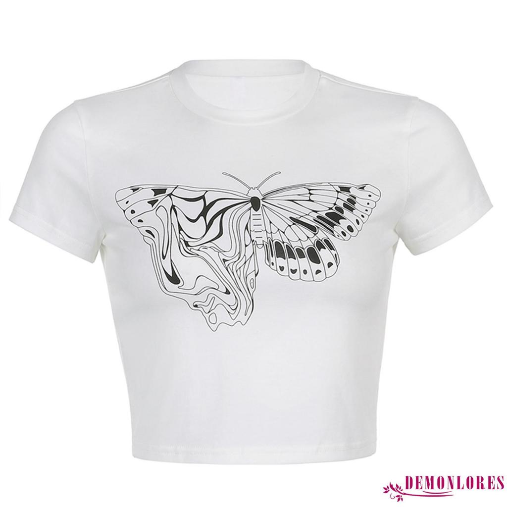 Áo Thun T-shirt Tay Ngắn Cổ Tròn In Hình Bướm Dành Cho Nữ