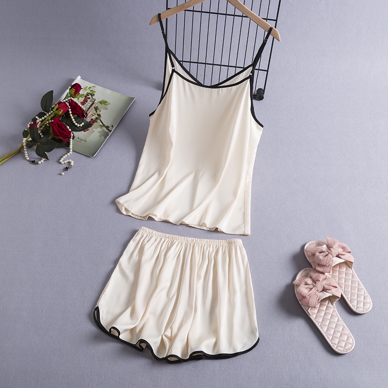 Set đồ ngủ vải lụa satin lạnh mềm mại dáng rộng màu trơn phong cách đơn giản thời trang cho nữ