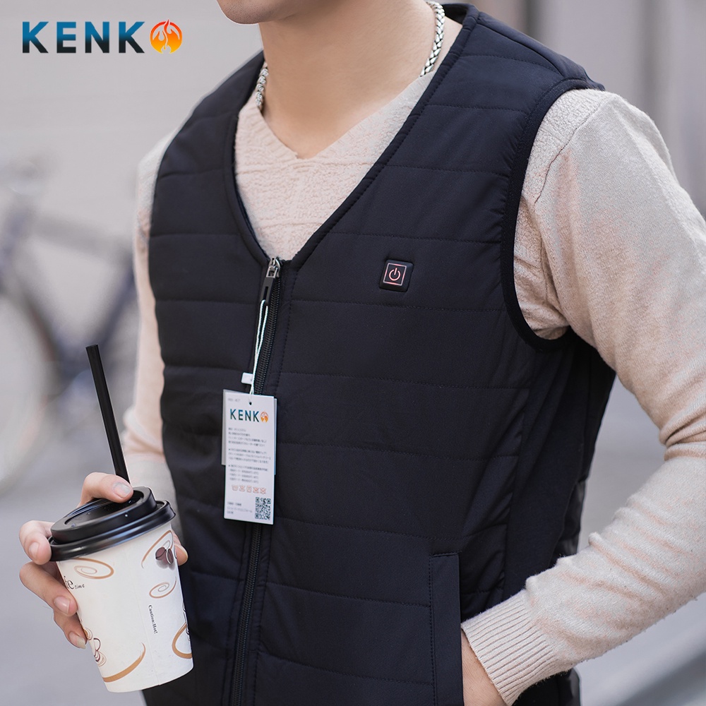 Áo sưởi gile KENKO V01 Nhật Bản 9 vùng nhiệt siêu ấm kèm pin 24000mah có đèn pin chiếu sáng