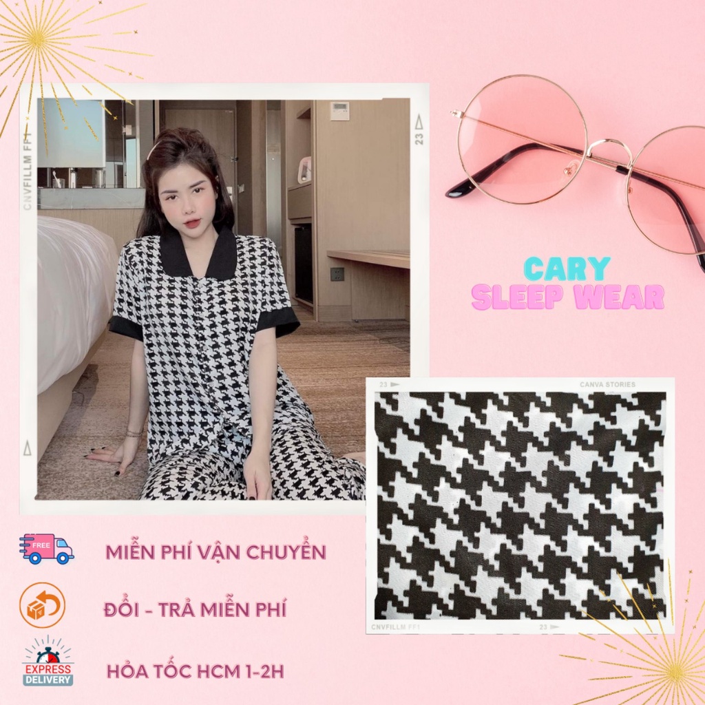Đồ bộ mặc nhà ,set đồ bộ nữ pijama tay ngắn quần dài cổ sen dễ thương CARY