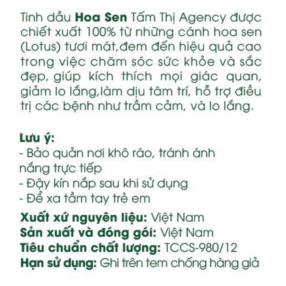 Tinh Dầu Hoa Sen Tấm Thị Tinh Dầu Thiên Nhiên Nguyên Chất 100% Lọ 10ml Giúp Phòng Thơm Mát Đuổi Muỗi Và Côn Trùng