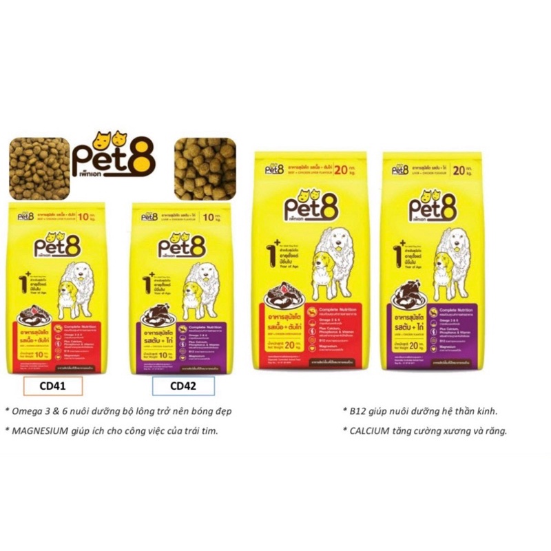 🇹🇭1kg Thức Ăn Hạt Khô Cho Chó PET8 Hàng Nội Địa Thái Lan Loại Túi Zip 1KG