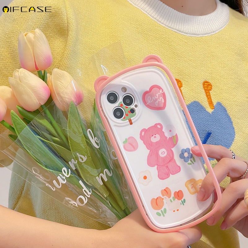 Ốp Điện Thoại Kèm Giá Đỡ Hình Tai Gấu/Hoa Tulip/ Trái Tim/ Tai Gấu Cho iPhone 13 12 11 Pro Max XS Max XR X