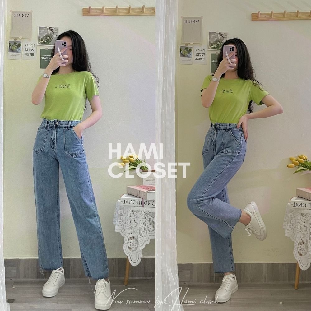 Quần jeans ống suông dáng culottes hai túi form dài mã 1602