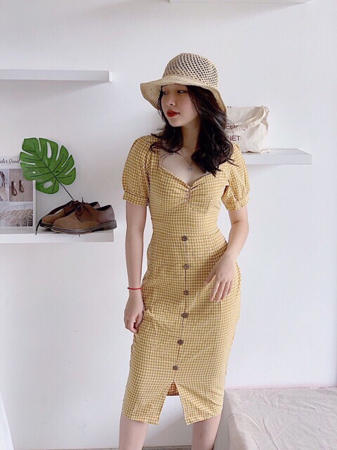 🍃ĐẦM CARO 3 MÀU NÚT GỖ🍃