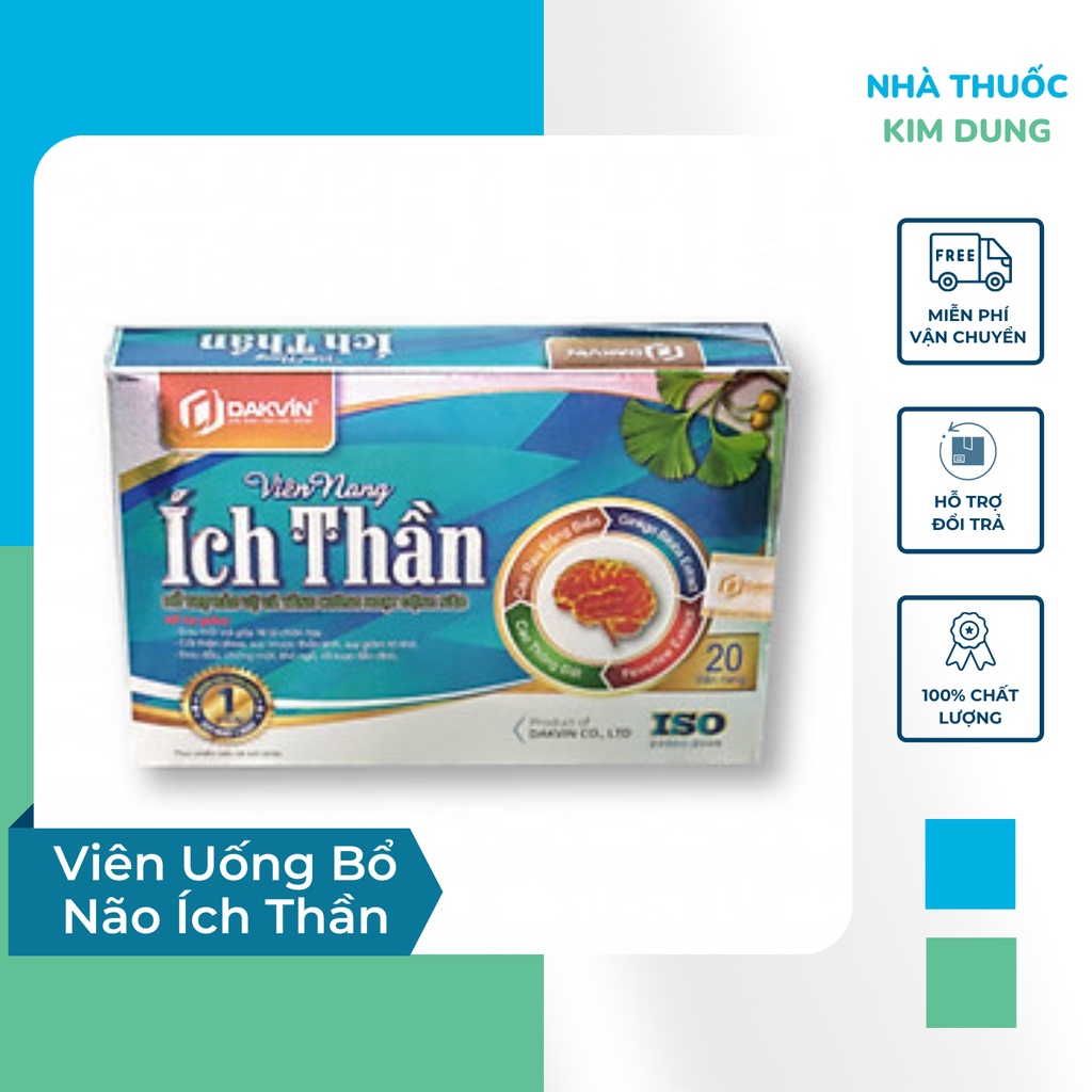 Viên Uống Bổ Não Ích Thần Hỗ Trợ Tăng Cường Tuần Hoàn Não Giảm Đau Đầu Khó Ngủ Hộp 20 Viên