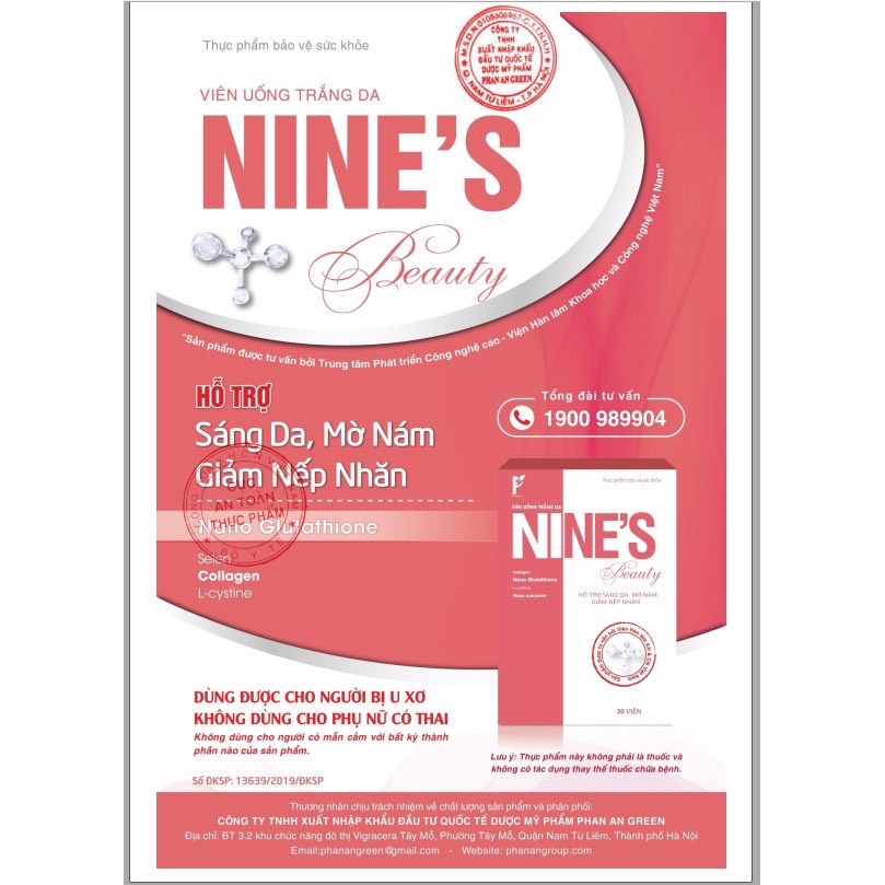 Viên Uống Nines Beauty TRẮNG DA, MỜ NÁM, GIẢM NẾP NHĂN | Thế Giới Skin Care