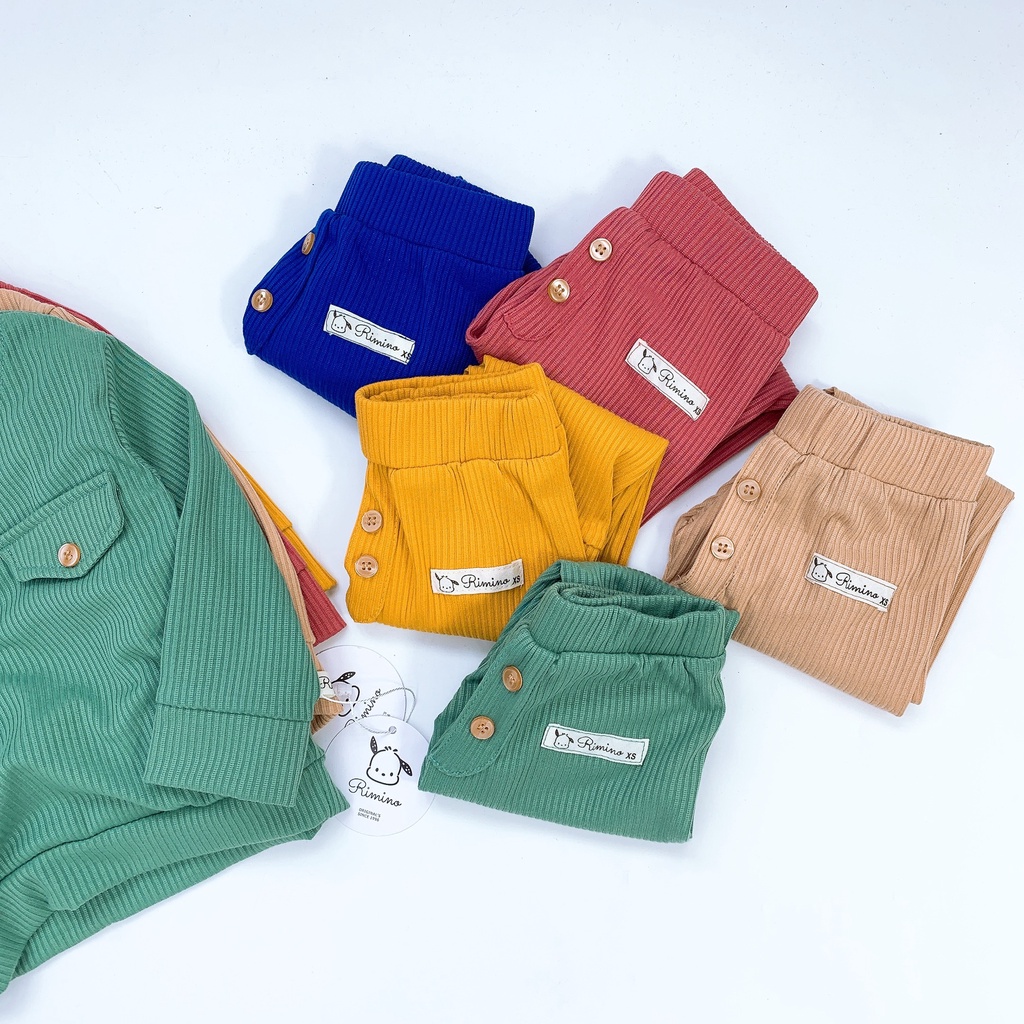 Đồ bộ dài tay chất len gân trơn nắp túi thu đông cho bé (QATE503)