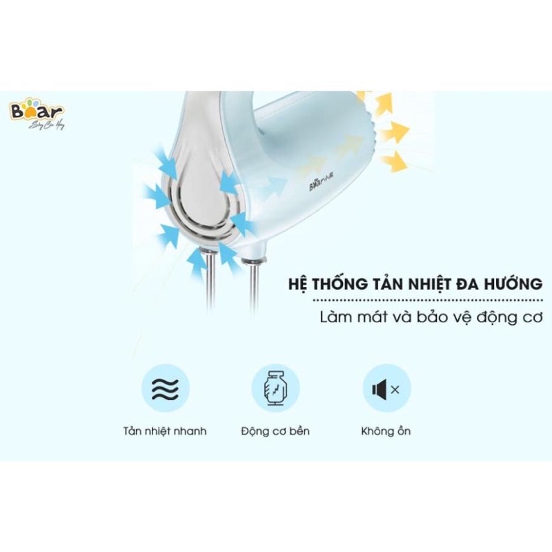 Máy đánh trứng mini cầm tay BEAR - Công suất 125W - 5 chế độ khác nhau - Que đánh trứng bằng Inox không gỉ