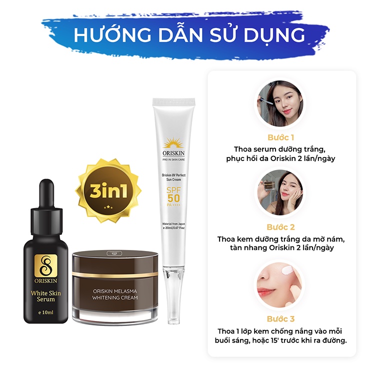 Bộ đôi kem dưỡng giảm Nám Nhỏ ORISKIN MELASMA WHITENING CREAM 6g và kem chống nắng ORISKIN UV PERFECT SUN CREAM 20ml