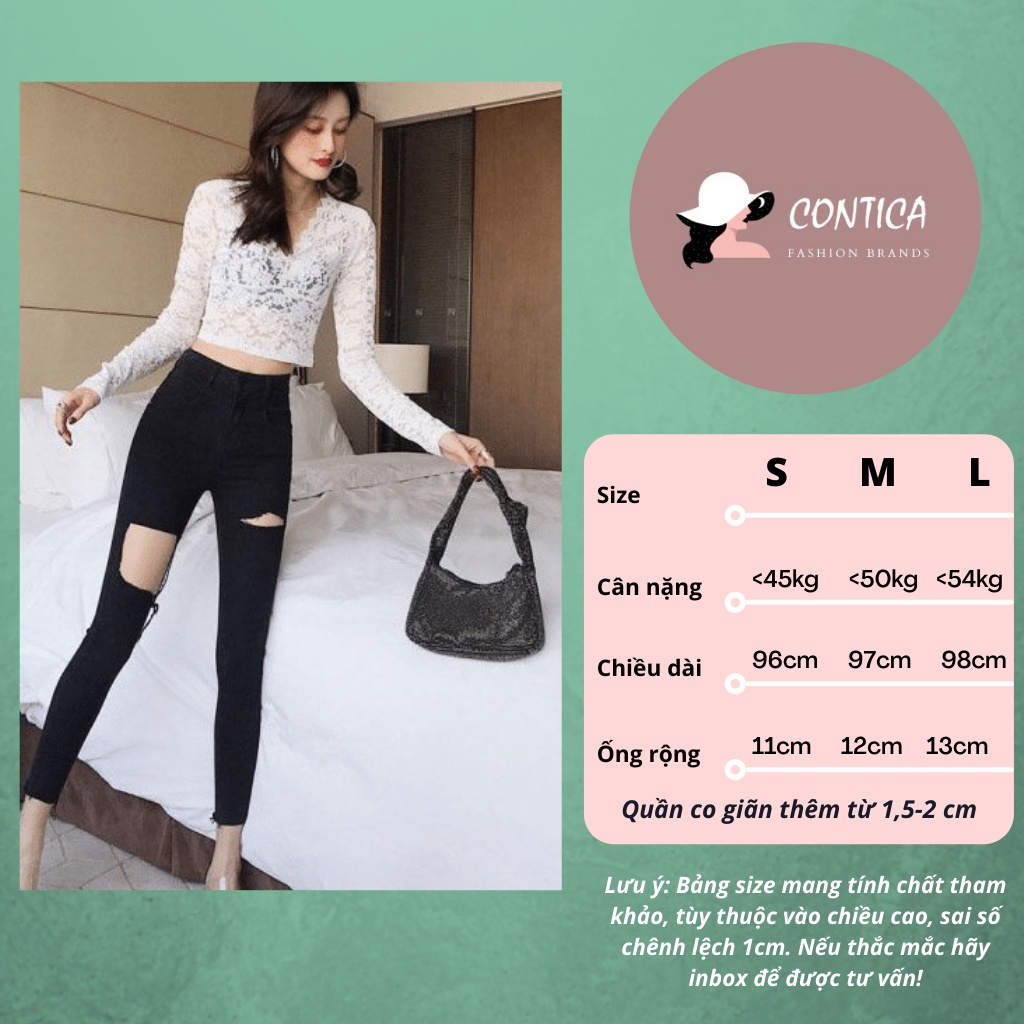 Quần jean nữ lưng cao rách gối co giãn,quần bò nữ dáng ôm chất jeans đẹp phong cách hàn | WebRaoVat - webraovat.net.vn