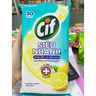 Khăn ướt lau vật dụng Cif Siêu Nhanh 30 tờ hương chanh