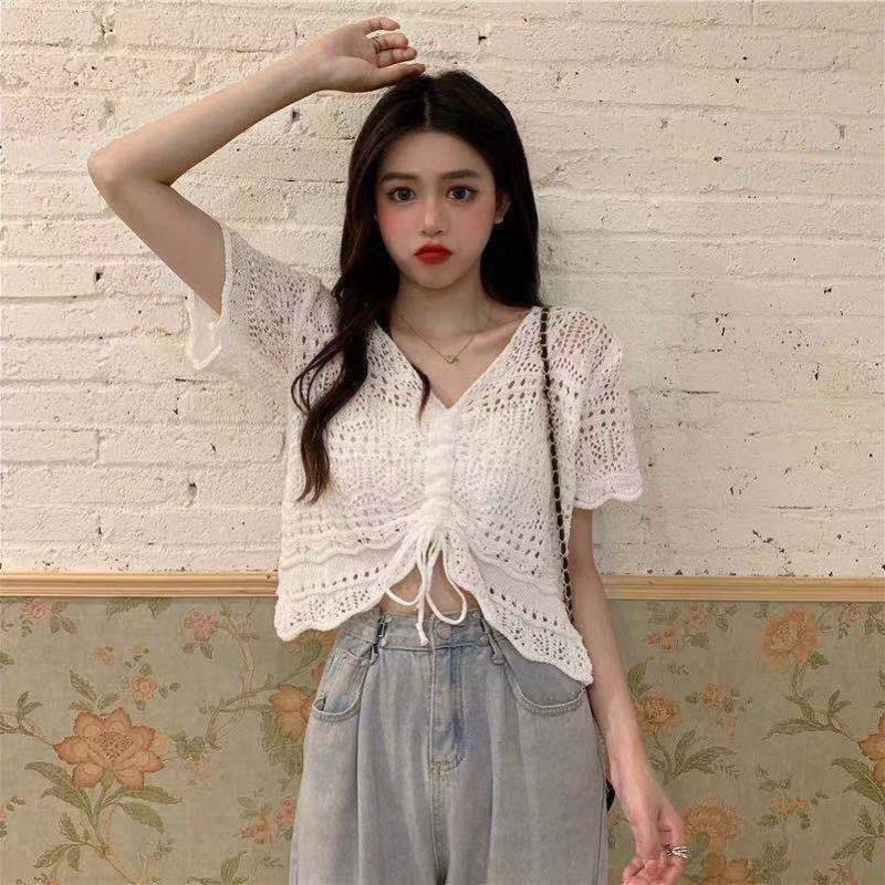 Áo len đan dây rút tay lỡ