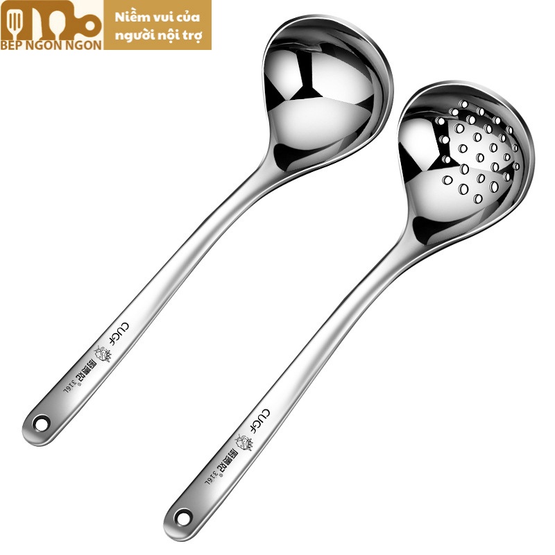 Muỗng inox 316 múc lẩu muỗng nước và múc cái tay cầm chống bỏng thương hiệu CUGF_BEP NGON NGON