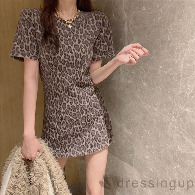Đầm Mini Tay Ngắn Cổ Tròn In Họa Tiết Da Báo Gợi Cảm Cho Nữ | BigBuy360 - bigbuy360.vn