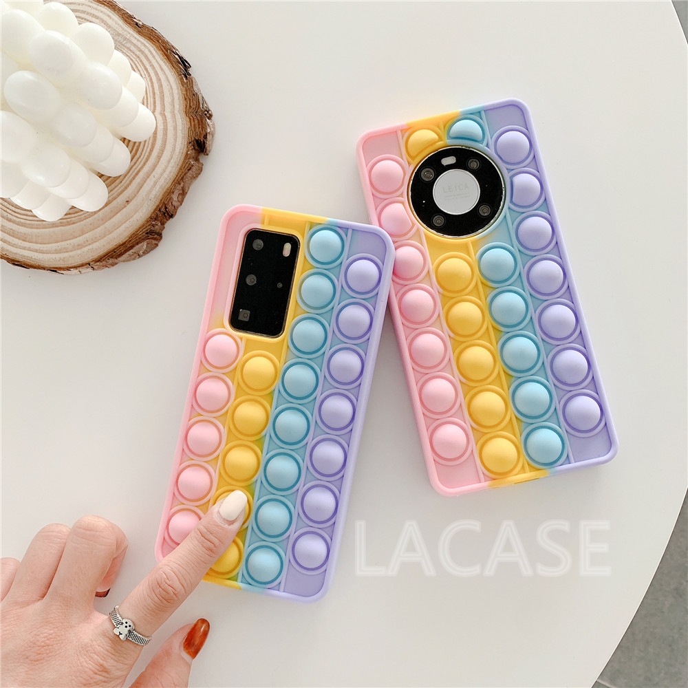 Pop It Fashion Stress Reliever Rainbow Beans Soft Silicone Phone Case Cover for Vivo Y12s Y20 Y20i Y20s Y50 Y30 Y30i V20Pro V20SE Y70s X50 Y19 S1 Y17 Y15 Y12 Y11 V11 V11Pro V11i V5lite V5 V5Plus V9 Y85 Y81 Y81i Y91C Y55