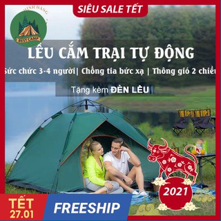 [DEAL HOT Tặng Đèn Lều] Lều Cắm Trại Du Lịch Dã Ngoại Tự Động 3-5 Người, Chống Nước, Chống Tia Tử Ngoại, Lều Tự Bung